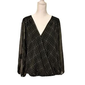 🖤✨ Thalia Sodi Black Gold Dot Blouse Size L - Tie Back Glam - Offers Welcome